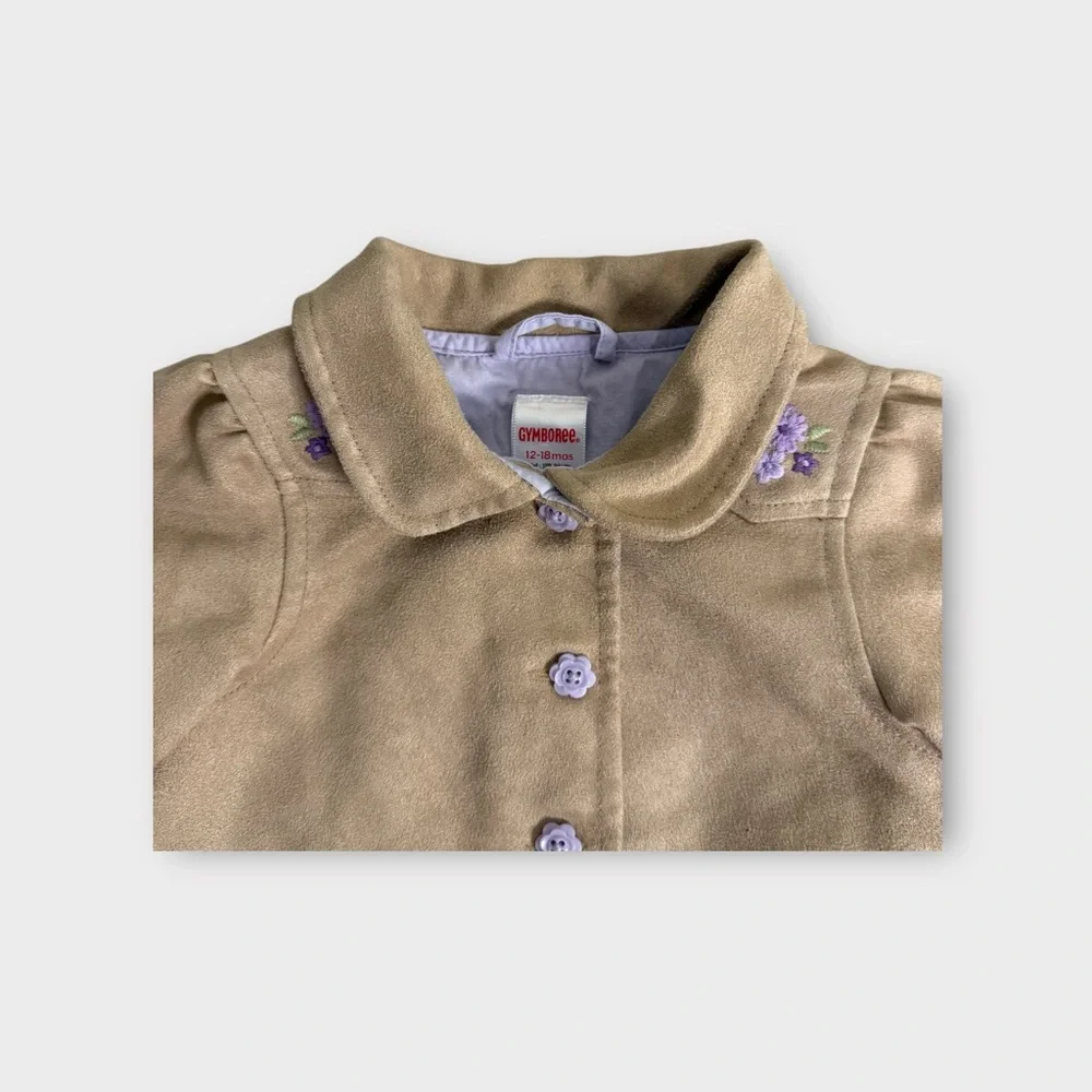 Gymboree 2009 Y2K Purple Floral Embroidered Suede Brown Jacket